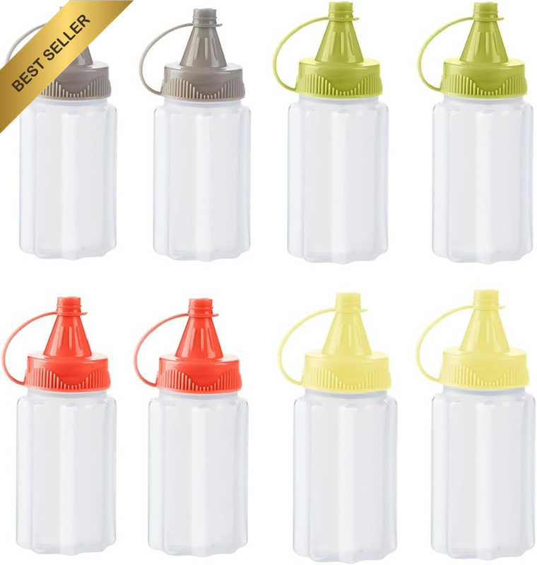 8Pcs Mini Squeeze Bottles, for Condiments like Oil, Sauce, Honey (4 Colors)