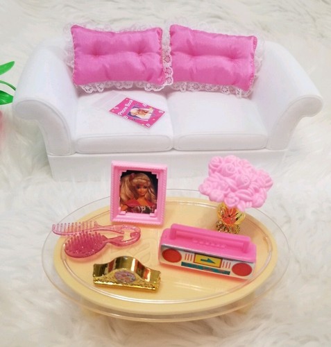 Vintage 1996 Barbie Living Room LOT Mattel TV Couch Extras See Details