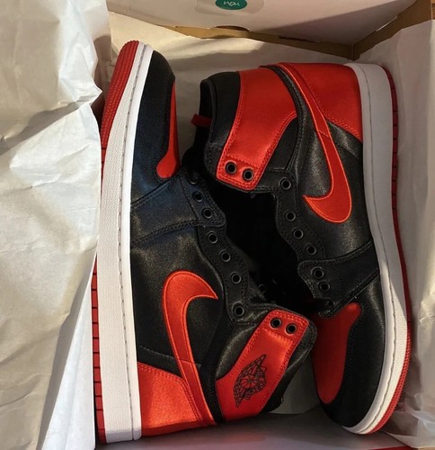 Pre-owned Jordan Nike Air  1 Og High Retro Satin Bred Women's Size 11.5w / 10m - Fd4810-061 In Black