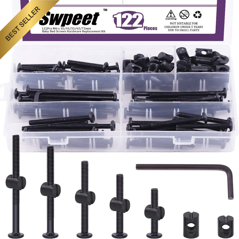 120Pcs Black M6 Crib Screws - Hex Socket Head Cap Bolts & Barrel Nuts (35/45/55/
