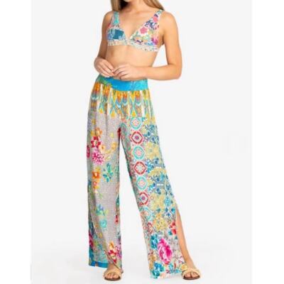 Johnny Was Pearce Smocked Split Wide Leg Beach Pants 