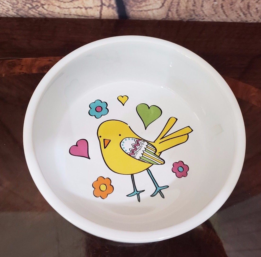 Whisker City Cat Ceramic Food Water Bowl Bird Theme