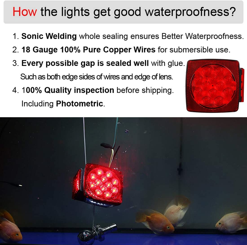12V LED Submersible Left and Right Trailer Lights Stop Tail Turn Signal Lights f