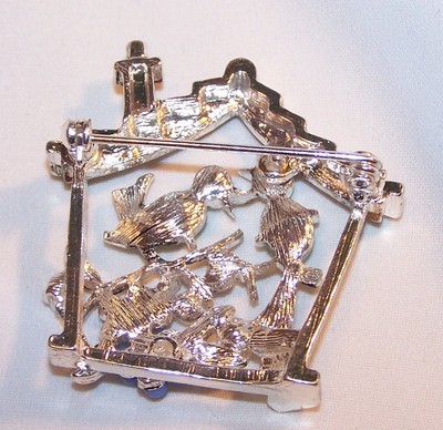 Spring Bird Flower Pin Brooch-Faux Pearls, Turquoise Colors, Silver Tone-NEW