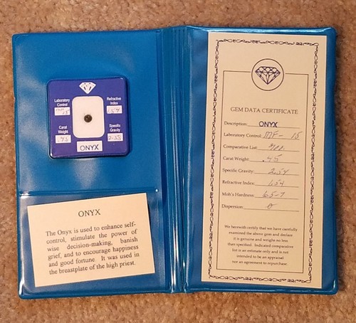 6 Gem Data Certificate Genuine Gemstones, 2 Zircon, 2 Onyx,Tiger Eye, Amethyst