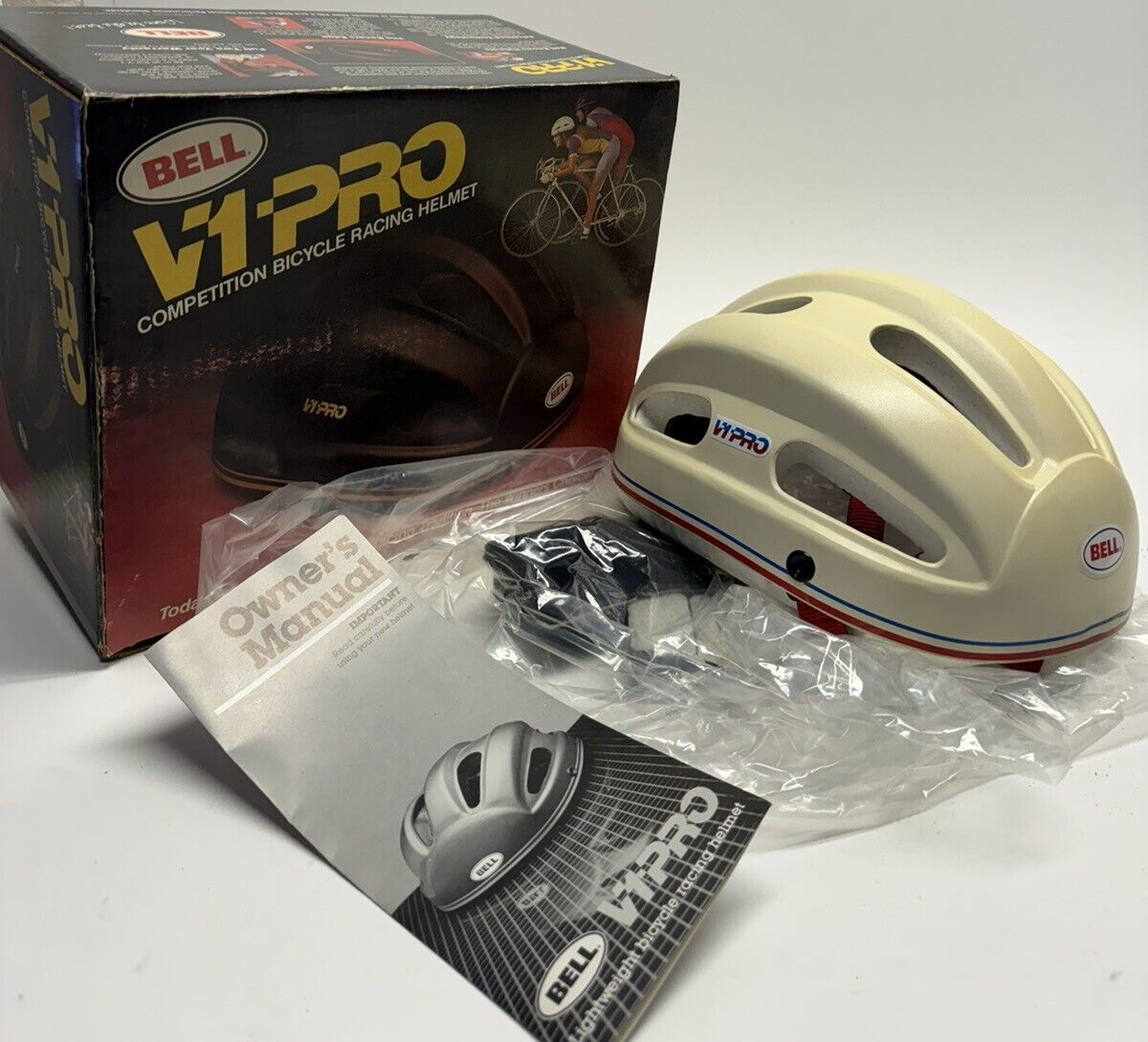 Vintage NOS 1984 Bell V1 Pro White Cycling Racing Helmet S/M