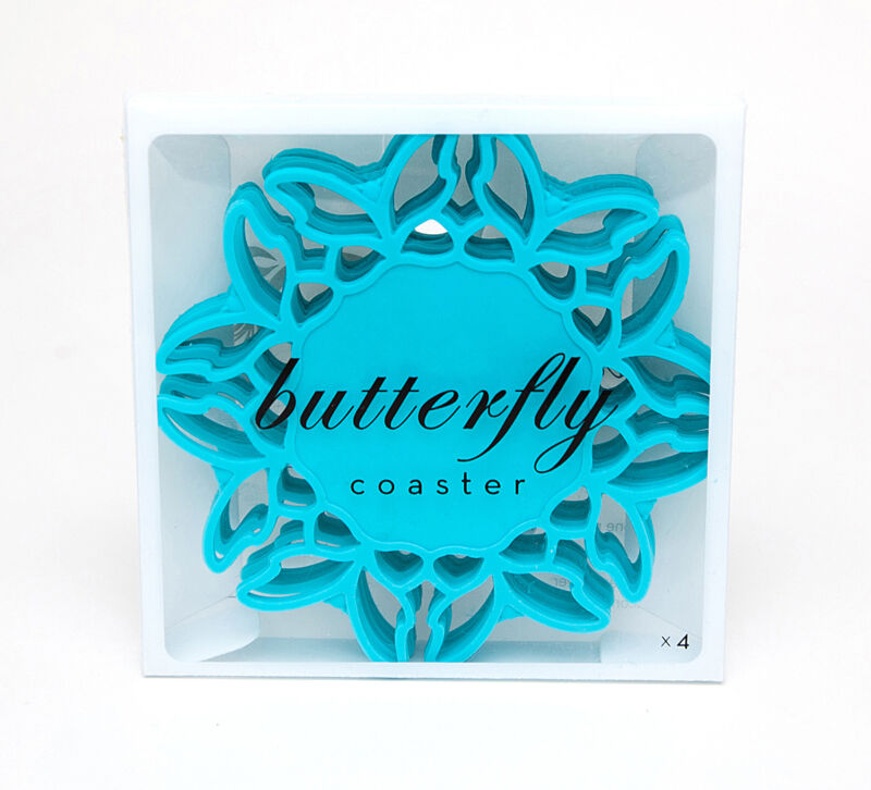 4-pack 3.5x3.5 Silicone Blue Butterfly Coasters Hot Potholder Tea Coffee Cup