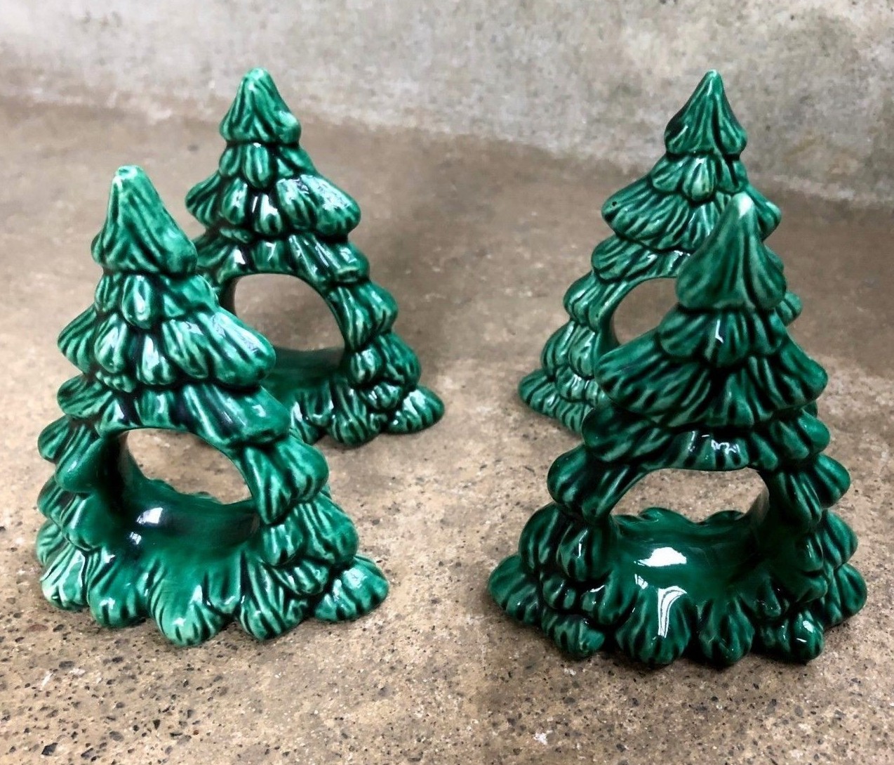 Set of 4 Christmas Tree Ceramic Napkin Rings Holders