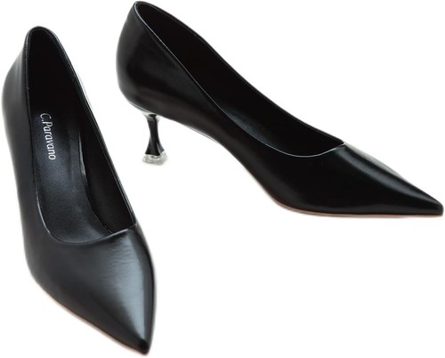 Pre-owned C.paravano Women's Pumps I Pointed Toe Stiletto I Kitten Low Heel... In Black D4