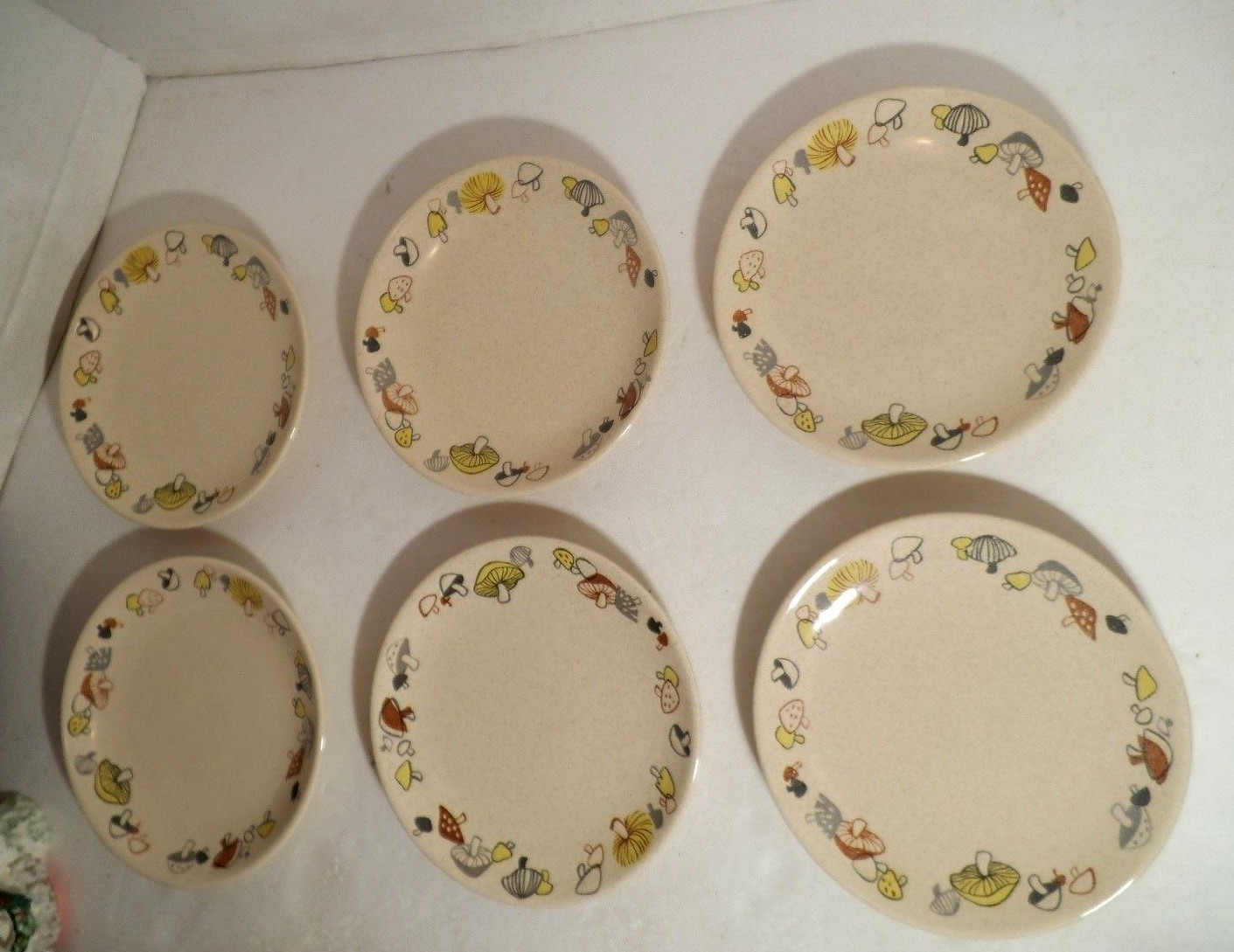 6 Vintage 50s Mid Century Franciscan Woodlore Mushroom Bread & Butter Plates +