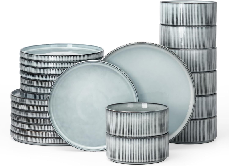 Star Dinnerware Sets, Plates and Bowls Set for 8, 24 Pieces Dish Set, Smoky Blue