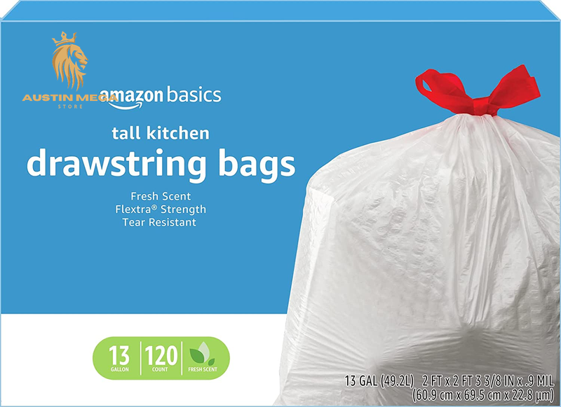 Flextra Tall Kitchen Drawstring Trash Bags, Fresh Scent, 13 Gallon, 120 Count