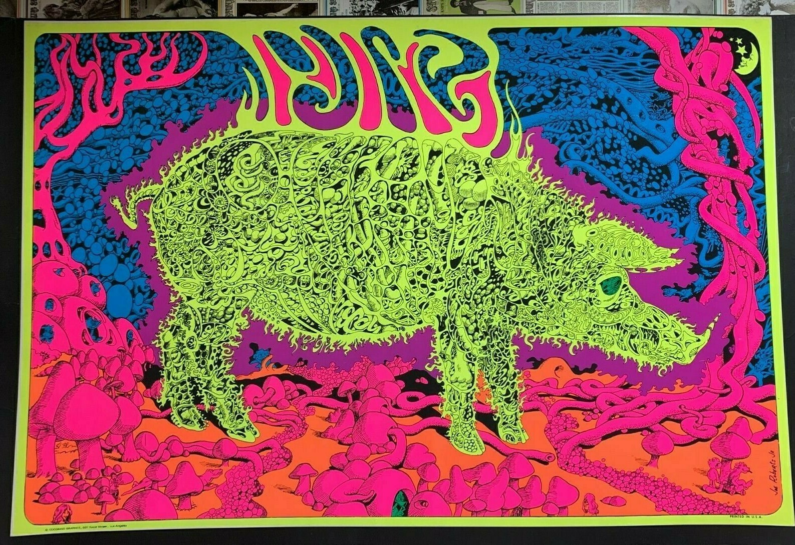 Roach デザイン 70’s コレクティブル ブラックライト ポスター ELECTRIC PIG VINTAGE 1970s BLACKLIGHT POSTER COCORICO
