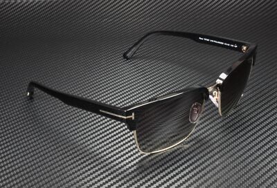 Pre-owned Tom Ford River Ft0367 01d Shiny Black Smoke Polarized 57 Mm Men's Sunglasses In Gray