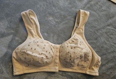 BRA - SIMPLE FLORAL PRINT - SNAP FRONT - WIRELESS - BEIGE XL NEW IN BAG