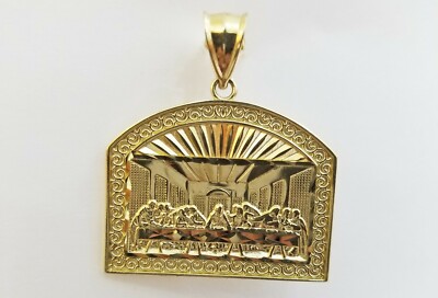 Pre-owned Globalwatches10 10k Real Gold Last Supper Charm With Miami Cuban Chain 24inch 5mm 10kt Gold Set