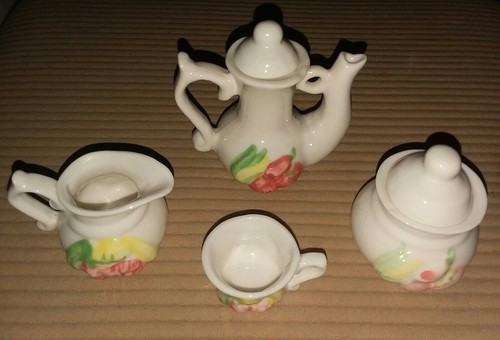 VINTAGE PORCELAIN/CERAMIC  MINIATURE  TEA SET 6 Pieces. EMBOSSED PAINTED VEGGIES