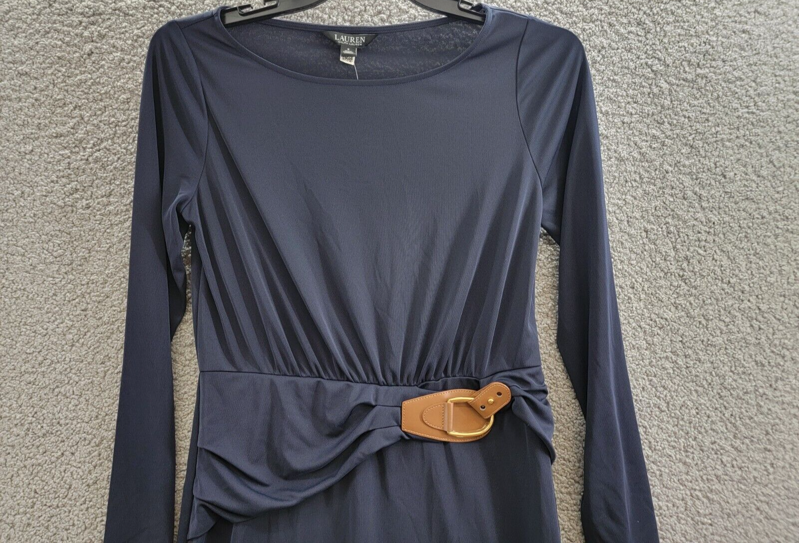 Lauren Ralph Lauren Buckle-Trim Stretch Jersey Dress Women's 8 Navy Long Sleeve - Picture 3 of 16