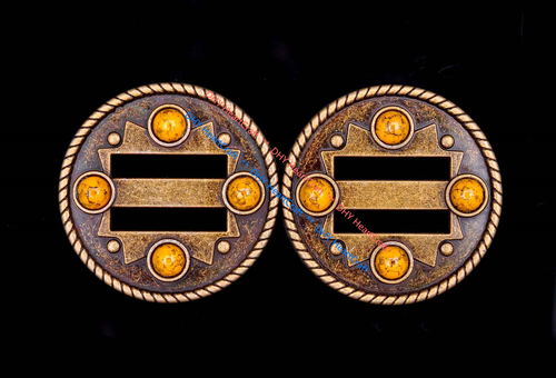 10X Brass Western Rope Side Turquoise Leathercraft Saddles Slotted Concho 1-1/2"