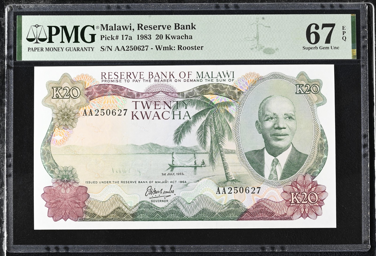 Malawi 20 Kwacha 1983 P 17 a Superb Gem UNC PMG 67 EPQ TOP POP