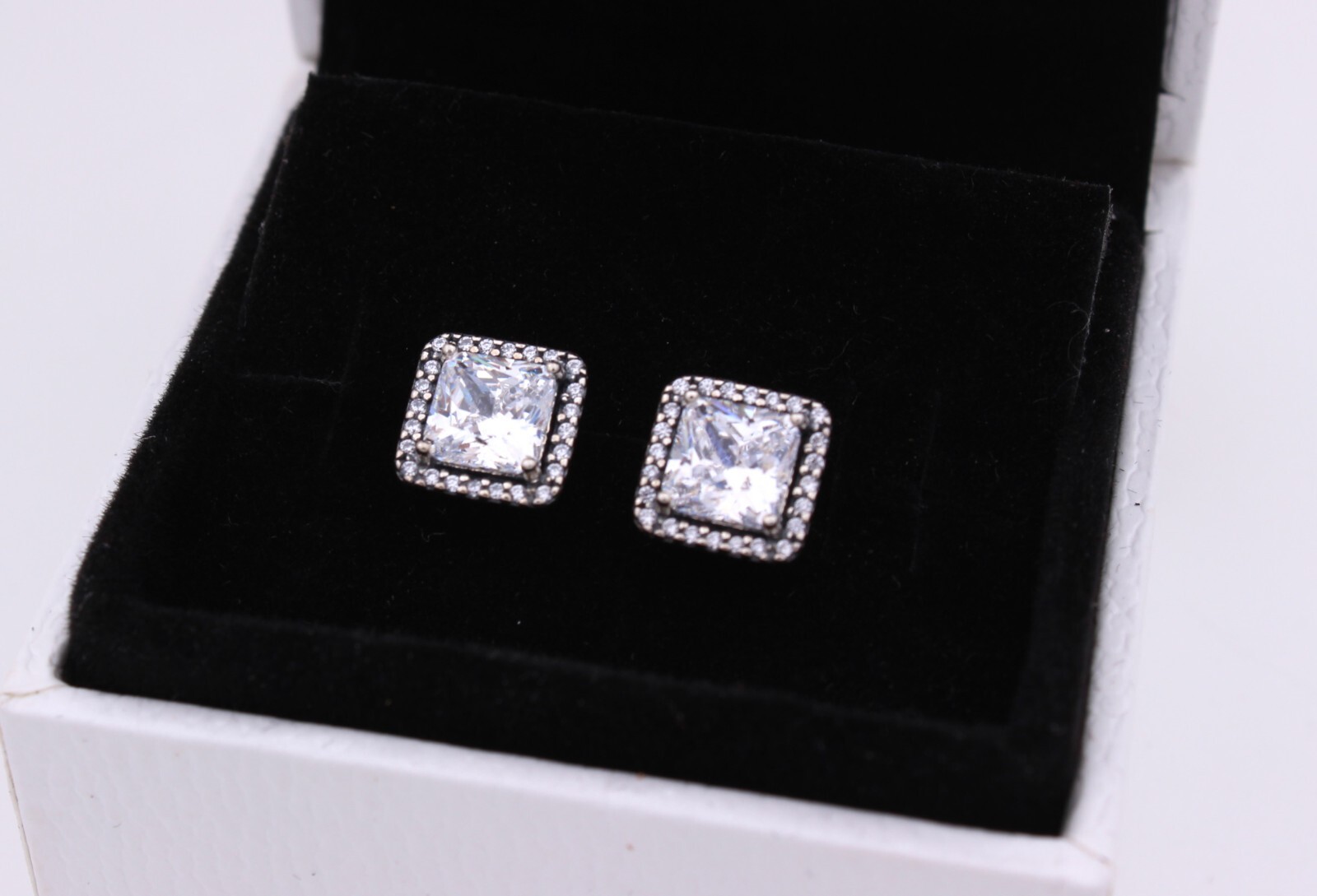 アクセサリー Ali New Authentic PANDORA Square Sparkle Halo Stud Silver