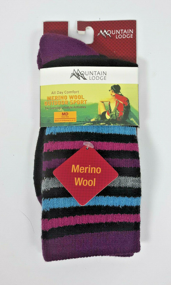 Mountain Lodge Medium Purple/Black Striped Merino Wool Outdoor Socks M4-9 W4-10
