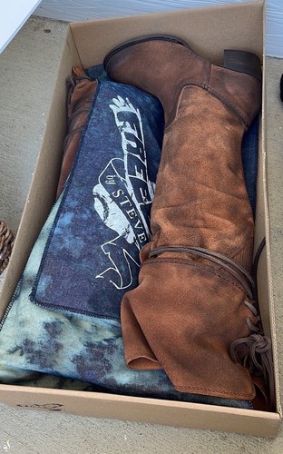 Pre-owned Freebird By Steven 'blain' Oil Suede Tall Boots Tan Size 9m 7m