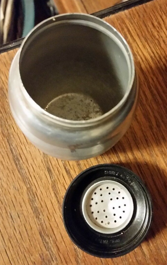 Vintage Kromex Spun Aluminum Pepper Shaker- Black Lid