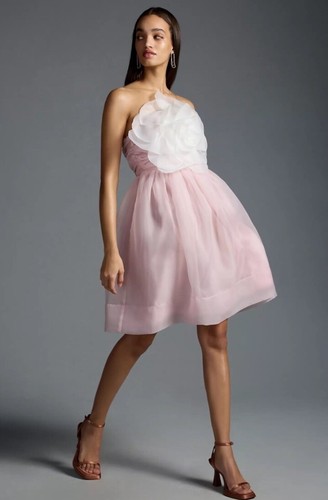 Pre-owned Anthropologie Cynthia Rowley Organza Flower Dress Size 4 $475.00 In Pink