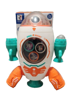 Space Rocket Toy Gear Lights Music Movement Sensory Fun Boy Girl Bump and Go Gif