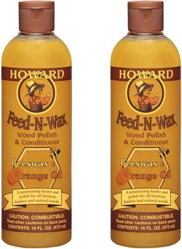 HOWARD Feed N Wax Wood & Conditioner Beeswax Polish, Orange, 16 Fl Oz, Pack of 2