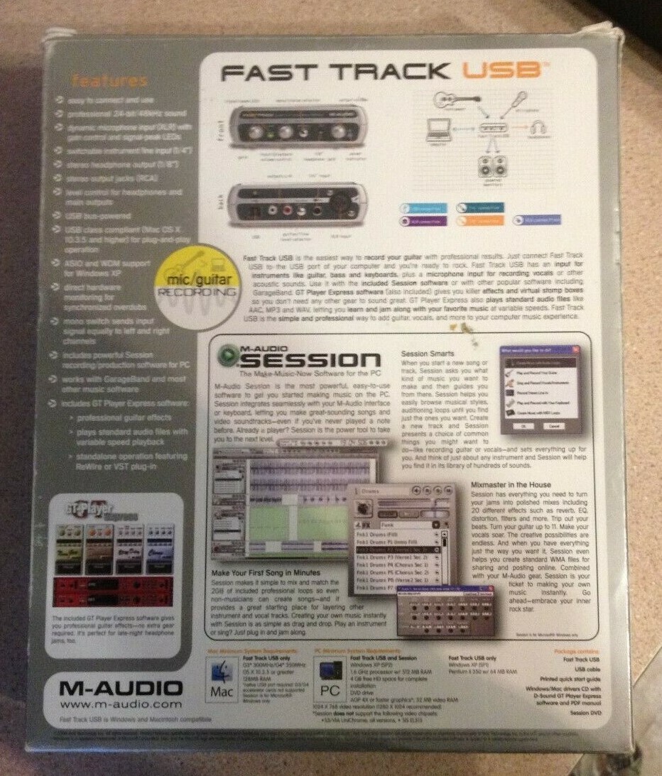 M-Audio Fast Track Music Creation System USB With Session Free Shipping