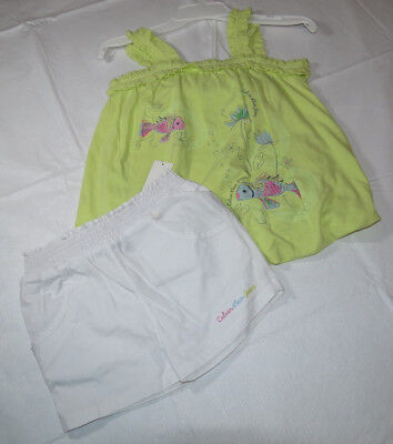 Calvin Klein girls 2 pc set 3622663MAC shirt shorts 6 green wh...