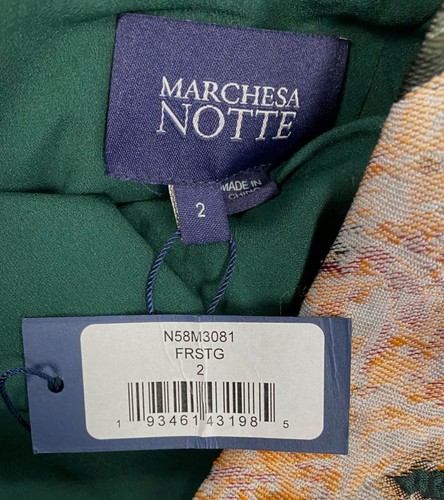 Pre-owned Marchesa Notte $797  Women's Green Floral Jewel-neck Fit & Flare Dress Size 2