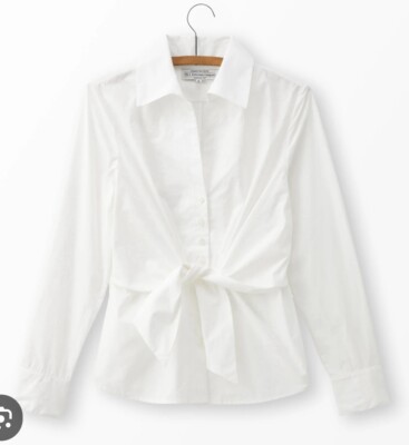 J Peterman Company 1950 Tie Front Button down white Cotton top Shirt Blouse 16 