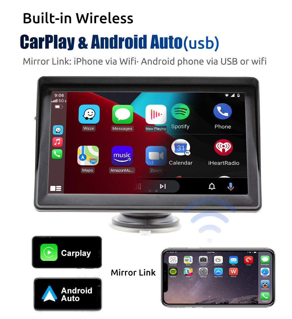 7inch Portable Wireless Apple CarPlay Android Auto Touch Screen Car Radio Stereo