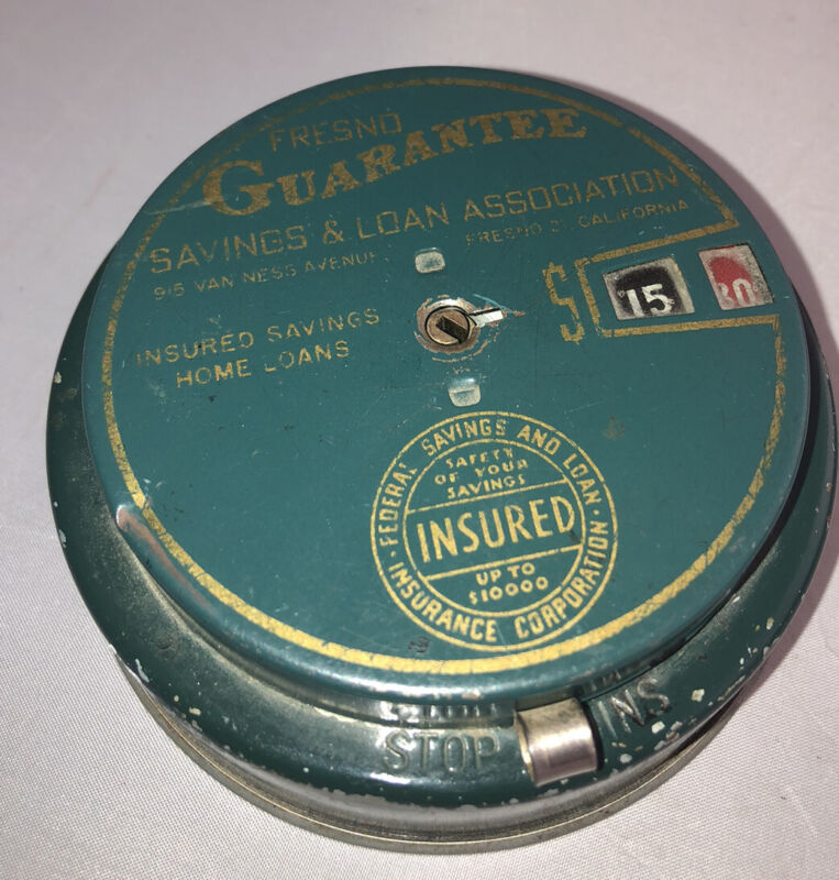 Vintage 1950s Add-O-Matic Promo Metal Coin Bank Fresno Guarantee Savings & Loan