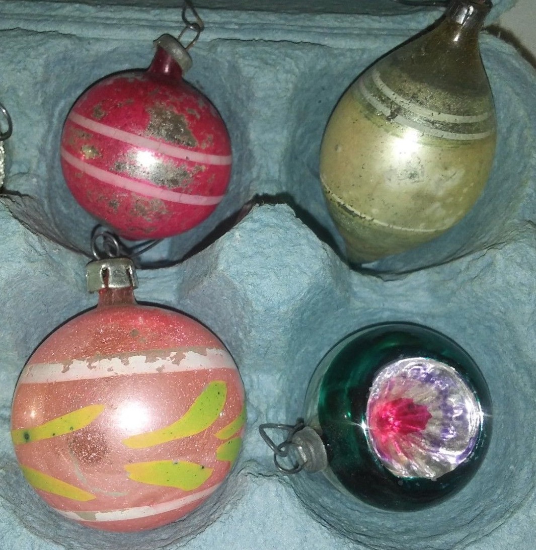 Vintage Hand Blown Christmas Bulbs Ornaments Concave 1940’s Glass See pics!