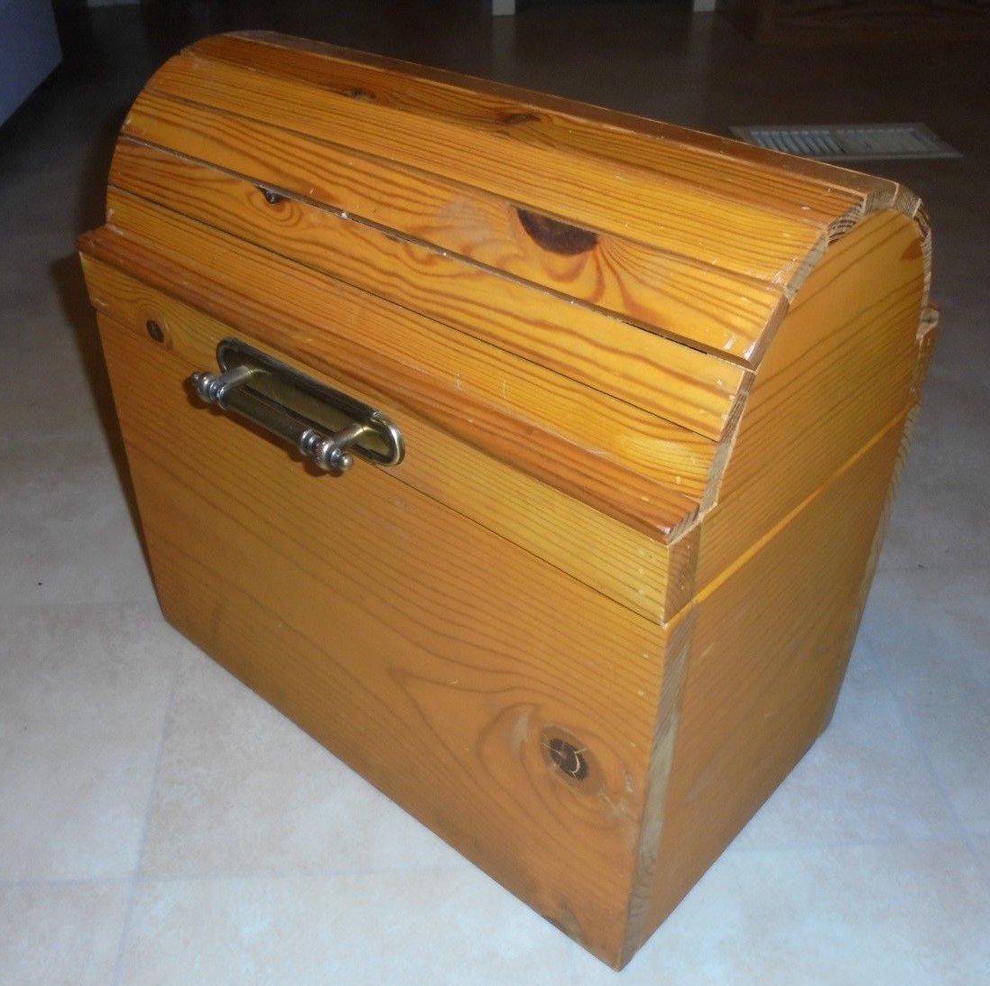 Vintage pine handmade file box, treasure chest trunk 8-3/4 x 15 x 14-3/8 tall