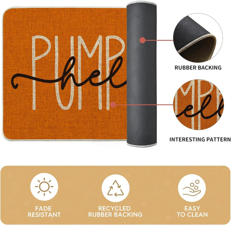 Orange Hello Pumpkin Fall Kitchen Mats Set of 2, Autumn Home Decor Low-Profile K