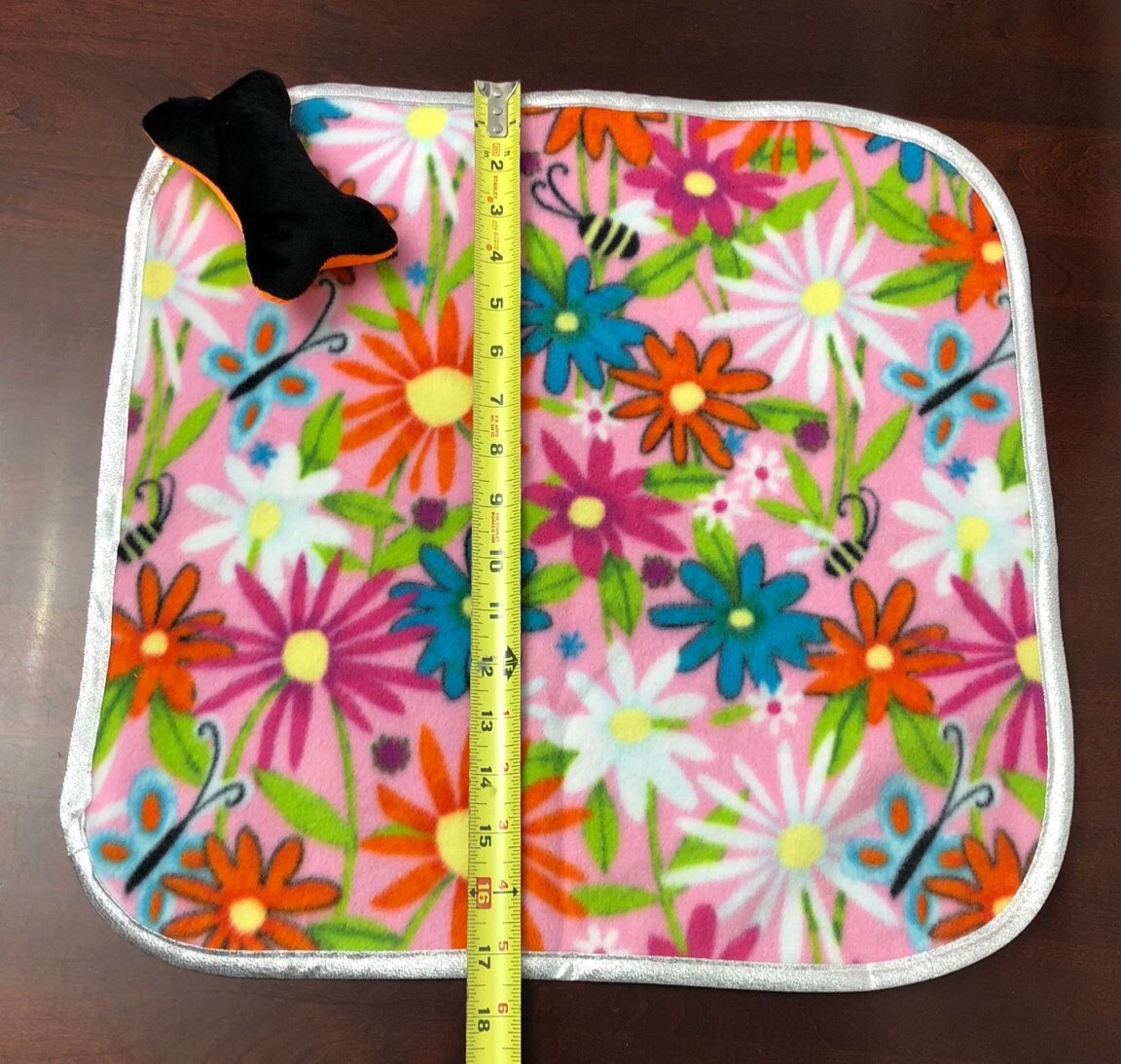 Pink Butterflies & Flowers Fleece Puppy Comfort Security Blanket with Dog Toy