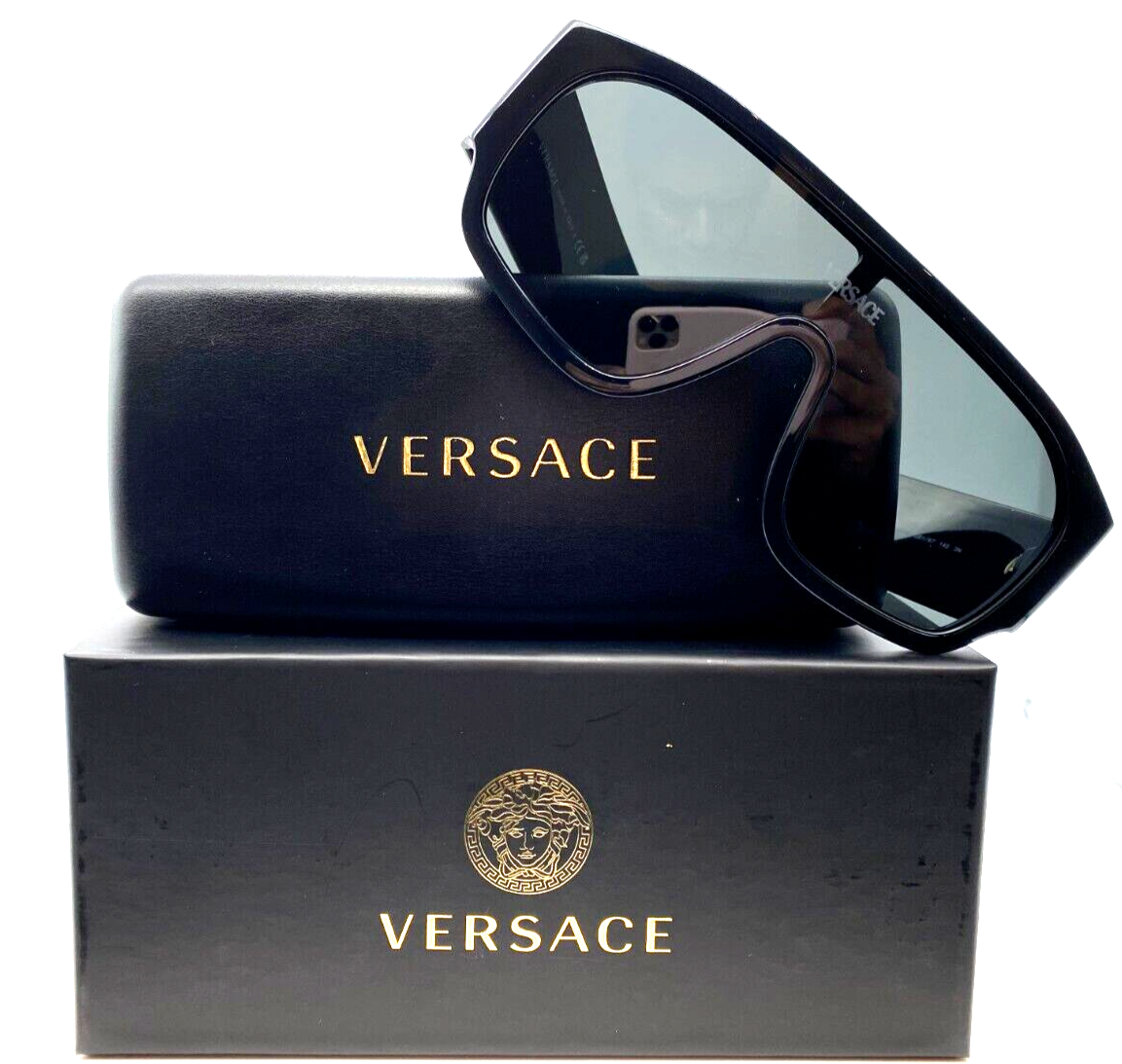 Pre-owned Versace Ve4439 Gb1/87 Black/dark Grey Square Women's Sunglasses In Gray