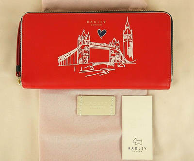 Radley London Tower Bridge Large Zip Matinee Purse Wallet Red
