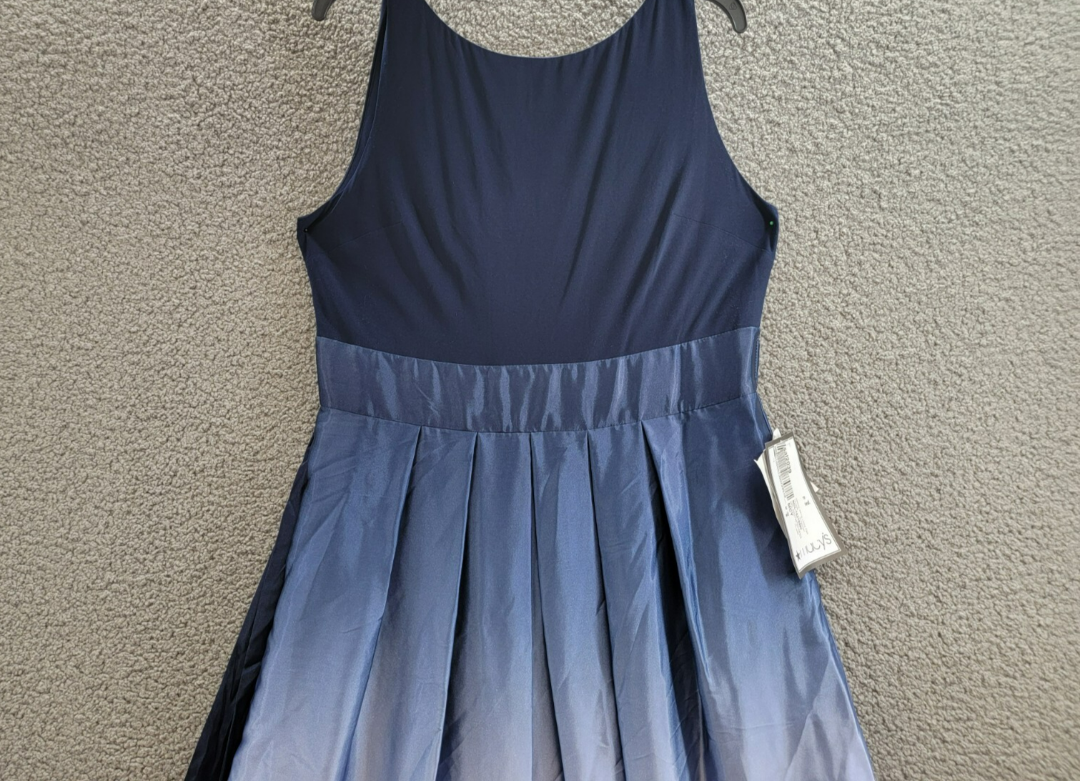 SLNY Fashions Ombré Satin Bow Sash Gown Women's 16 Navy/Wedgewood Zip Closure - Picture 3 of 16