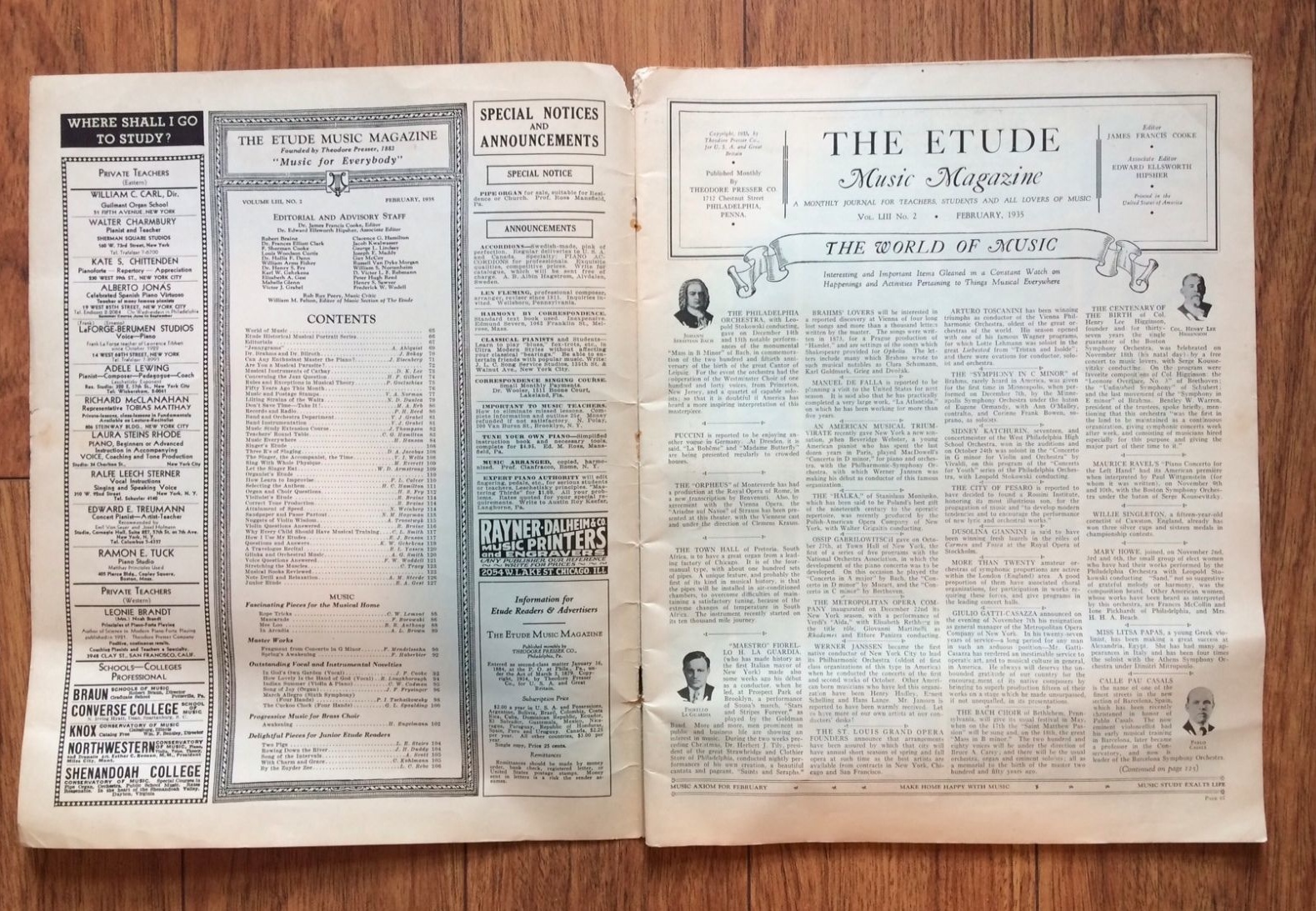 The Etude Music Magazine Vintage Feb1935 Original Complete Verdi Portrait Large