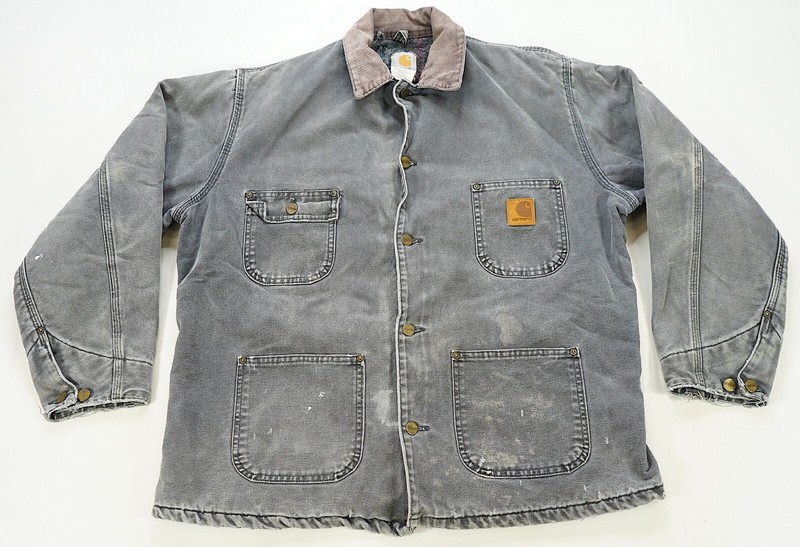 Rare VTG CARHARTT Blanket Lined Corduroy Collar Denim Chore Field Jacket 90s L