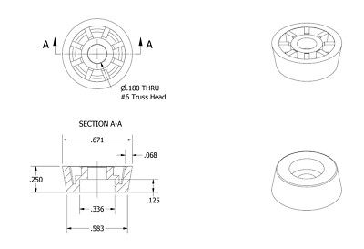 20 SMALL ROUND RUBBER FEET .671 W x .250 H - FOOD SAFE CUTTING BOARDS - US MADE