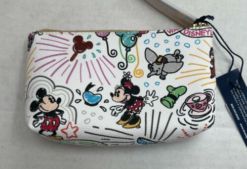 Dooney & Bourke Disney Sketch Cosmetic Case Mickey Minnie Dumbo Dale Castle, NWT