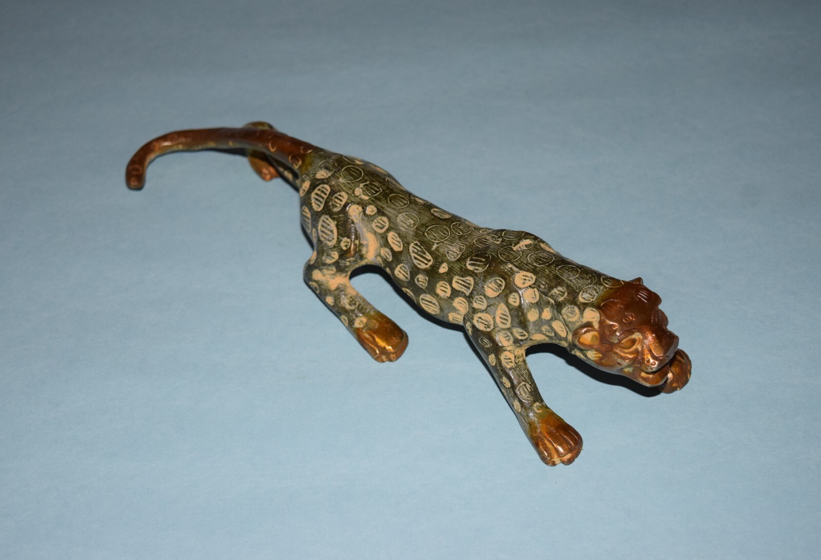 Brass Crouching Leopard Statue Roaring Panther Table Décor