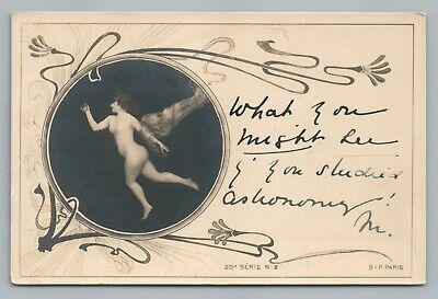 Nude Cherub Woman ART NOUVEAU  RPPC  Antique Paris CPA Classical Postcard~1905